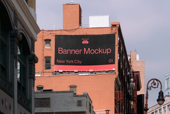 Urban billboard mockup on a red brick building for advertising designs, editable template for graphic designers in New York City.